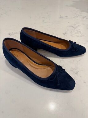 🆕 Talbots Navy Suede Bow Pointed-Toe Block Heel Pumps
